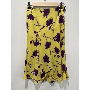 Sabie Womens Floral Maxi Skirt XS Yellow Purple Midi Summer Office Cottage